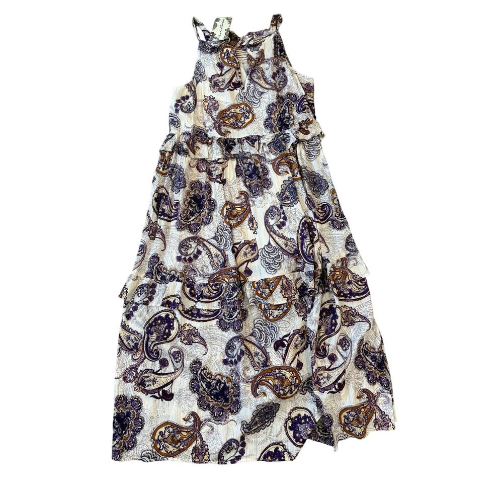 Band of the Free Liliane Purple Paisley Boho Casual Tiered Maxi Airy Dress L - Picture 3 of 5